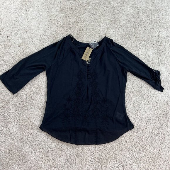 Nine West Jeans Womens Top Small Black Roll Tab Sleeve Tunic NWT - Picture 9 of 14